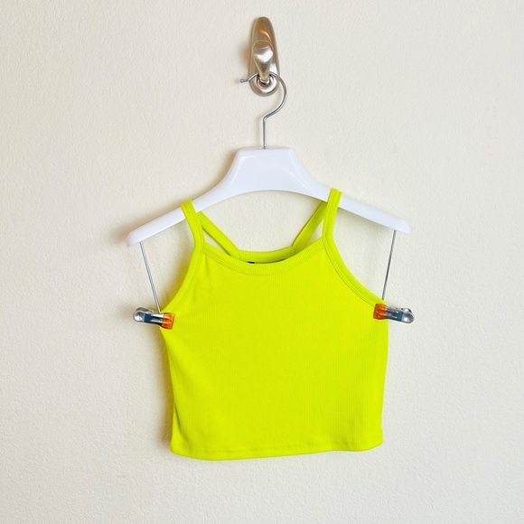 NWT Ribbed Neon Bright Green Halter Crop Tank Top - Picture 2 of 5